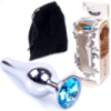 Анальна пробка з блакитним кристалом M «Jewellery silver butt plug light blue» від Boss Series