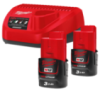 Енергокомплект Li-Ion MILWAUKEE, M12 NRG-302 (зарядний пристрій С12 С, 2 акумулятори М12 В3 3Аг, картонне пакування)