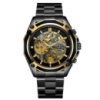 Чоловічий механічний годинник Forsining 8130 Black-Gold-Black з автопідзаводом та скелетонованим циферблатом