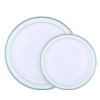 Набор тарелок пластиковых круглые 12 шт, десертные 19 см и обеденные 26 см,белые с зелёном контуром