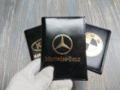 Шкіряна обкладинка для автодокументів з логотипом Mercedes, для прав старого і нового зразка