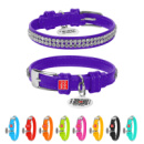 Нашийник для собак шкіряний WAUDOG Glamour з QR паспортом, з прикрасою «Полотно стрази», XXS, Ш 9 мм, Дов 18-21 см фіолетовий