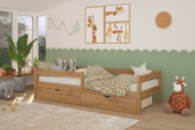 Кровать детская Mebigrand Атланта Литл Орех светлый 80х190 см с бортиками и ящиками (DMBG-2698)