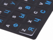 Наклейка на клавиатуру, «винил» черный, синие/белые знаки.