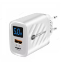 Зарядний пристрій 20W на 2 порти 1-USB, 1-PD з екраном White