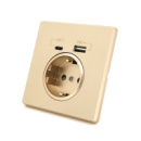 Розетка врезная с заземлением, Input: AC:110-250V/16A, Type-C/USB-выходы, Gold