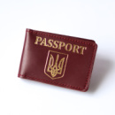 Шкіряна Обкладинка для ID-паспорта «Герб України+Passport»,бордо з позолотою.