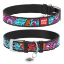 Нашийник для собак шкіряний WAUDOG Design з QR паспортом, малюнок «Літо», XS, Ш 12 мм, Дов 20-28 см, чорний