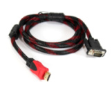 Кабель HDMI (папа)-VGA (папа) 1,5м, 2 феррита, оплетка, круглый Black/RED, Пакет (работае только с конвертором), Q150