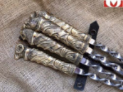 Шампура подарочные «На привале» в колчане из натуральной кожи, 6шт