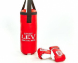 Боксерский набор детский (перчатки+мешок) ЛЕВ PVC (мешок h-40см, d-15см, красный)