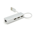 Контроллер USB 2.0 to Ethernet VEGGIEG U2-3U-S - Сетевой адаптер 10/100Mbps с проводом, RTL-8152B+FE2.2S  + 3 порта USB2.0, White, Metal, Blister-Box