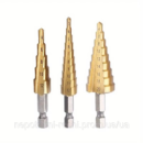 3-12 4-12 4-20 мм HSS Ступінчасте свердло з прямим рифленням Pagoda 3 шт.  з шестигранним хвостовиком
