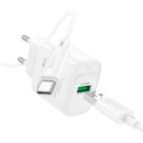 Набор СЗУ 110-240V HOCO C140A+ кабель Type-C, 1xUSB, 18W, кабель 1м, White, Blister