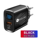 Зарядний пристрій 20W на 2 порти 1-USB, 1-PD з екраном Black