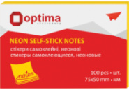 Стікери Optima, 75х50, жовті неон , 100 арк.
