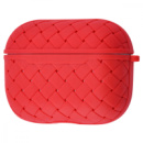 Чехол для Apple AirPods Pro из плетенной кожи красный