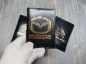 Шкіряна обкладинка для автодокументів з логотипом Mazda, для прав старого і нового зразка