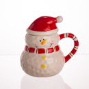 Новогодняя фарфоровая чашка с крышкой для чая и кофе 400 (мл) Снеговик детская чашка на подарок на новый год CR-1-34