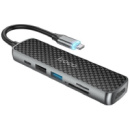 USB HUB Hoco HB24 Easy Type-C to HDMI+USB3.0+USB2.0+SD+TF+PD Metal Gray (Код товара:21475)