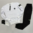 Весенне-осенний спортивный костюм Stone Island бело-черный свитшот-штаны