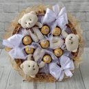 Золотистий букет з м'якими іграшками та цукерками Фереро Роше незвичайний подарунок дівчині чи дитині