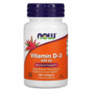 Витамин D3, Vitamin D-3, Now Foods, 400 МЕ, 180 желатиновых капсул