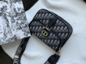 Сумка Christian Dior Bobby на широкому ременці сіро-чорний текстиль