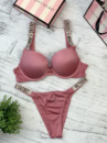 Комплект женский Victoria’s Secret Model Rhinestone двойка топ+трусики темно - розовый kk011
