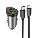 Автомобильное зарядное устройство Hoco NZ16A USB/ Type-C 43W PD QC 25W metal grey + кабель Type-C to Lightning