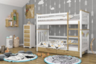 Двухъярусная детская кровать Mebigrand Скандинавия Мини Белый (RAL9003) + Орех светлый 90х200 см с ящиками (DMBG-2368)