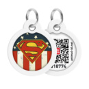 Адресник для собак і котів металевий WAUDOG Smart ID з QR паспортом, малюнок «Супермен Америка»
