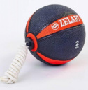 Мяч медицинский(медбол) с веревкой 2 кг FI-5709-2 ZELART  черный-красный