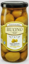 Зелені оливки «BUONO» з кісточкою у розсолі скляна банка 360мл.