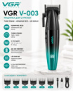 Акумуляторна машинка для стрижки VGR V-003, 6 насадок, режим TURBO, керамічне лезо, LED