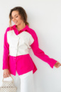 Жіноча сорочка зі вставкою з екошкіри BeRne — білий із рожевим кольором, XL (є розміри)