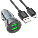 Набір АЗУ 12-24V HOCO Z47 кабель Micro, 2xUSB 3.0, 2.4A, кабель 1м, Black, Box