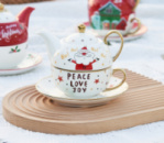 Чайный набор новогодний заварник и чашка с блюдцем Peace Love Joy 9525 3 предмета