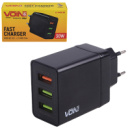 Мережевий зарядний пристрій VOIN 30W, 3 USB, QC3.0 (Port 1-5V*3A/9V*2A/12V*1.5A. Port 2/3-5V2.4A) (L