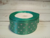 Стрічка атласна в горох. Колір: Мятний. Розмір: 2,5 см