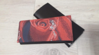 Гаманець для вишивки «Червона троянда в росі» чорна шкіра