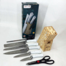 Набор ножей Rainberg RB-8806 на 8 предметов с ножницами и подставкой, из нержавеющей стали. Цвет: белый
