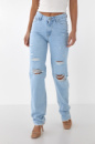 Рвані джинси з високою талією GLAMOUR — блакитний колір, 34р (є розміри)
