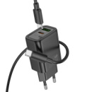 Набор СЗУ HOCO N61 + кабель Type-C/Type-C, 1xUSB+1xUSB-C, PD20W+QC3.0, кабель 1м, Black, Box