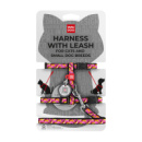 Шлея з повідцем для котів та дрібних порід собак WAUDOG Nylon з QR паспортом, малюнок «Банани на рожевому», пластиковий фастекс, XS, Ш 10 мм, В...