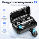 Наушники беспроводные F9 с Bluetooth и зарядным кейсом, Черные / Наушники вакуумные с дисплеем