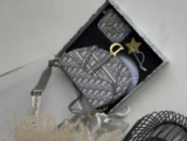 Набір подарунковий Dior Saddle - сумка сідло та кархолдер світло-сірий