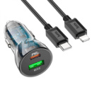 Набор АЗУ 12-24V HOCO Z47A+ кабель Lighting, USB 3.0+USB-C, 3A, кабель 1м, Black, Box