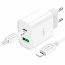 Зарядний пристрій з кабелем Type-C+USB/Apple Lightning 1 м HOCO C80A Plus Rapido 20 W 5 V білий