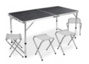Розкладний туристичний стіл-валіза (120 х 60 см) + 4 стільці, комплект садових меблів, Сірий